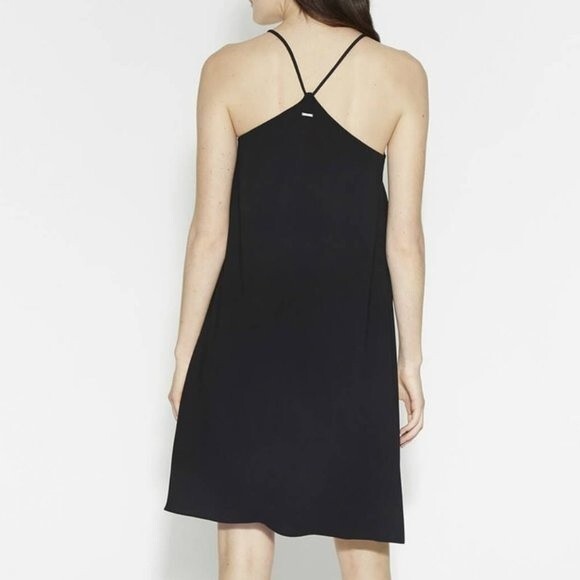 HALSTON HERITAGE High Neck Flowy Cami Silk Dress Black Back Logo - Picture 3 of 13